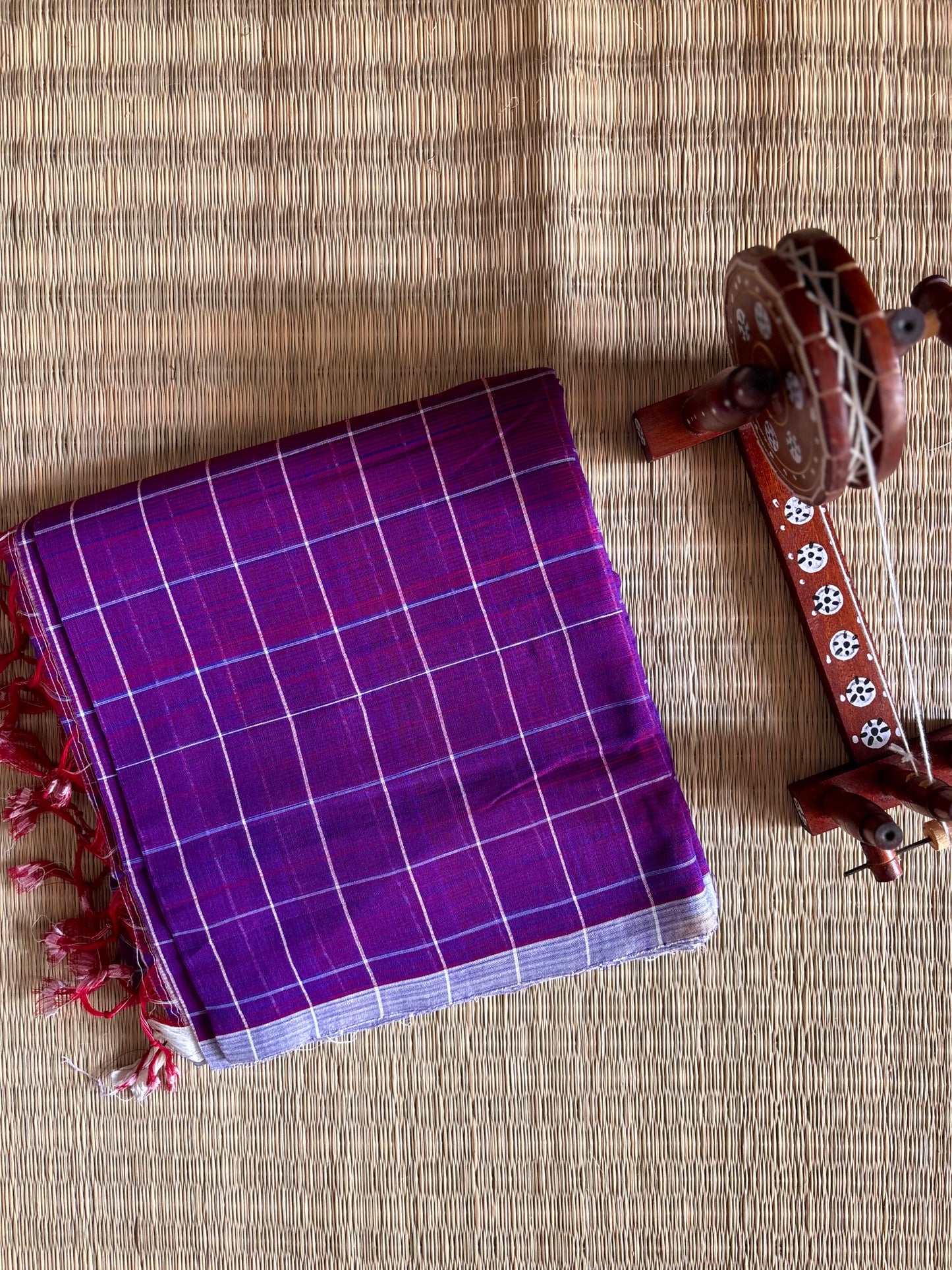 Purple Mangalagiri Handloom Cotton Saree with Checks
