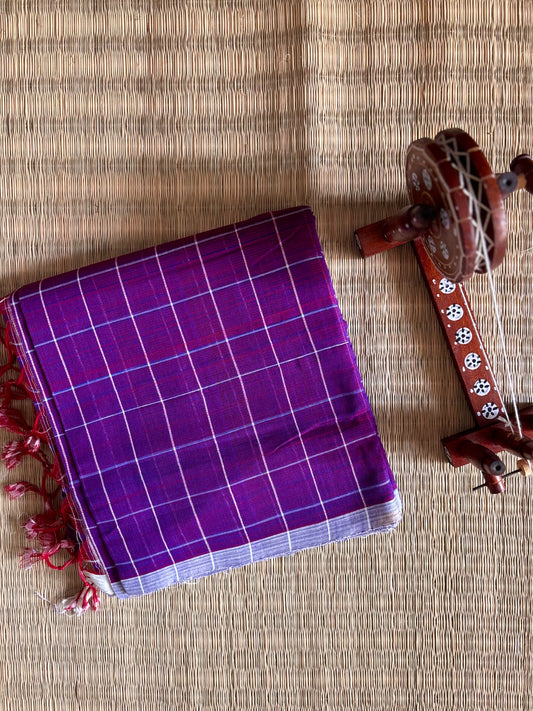 Purple Mangalagiri Handloom Cotton Saree with Checks