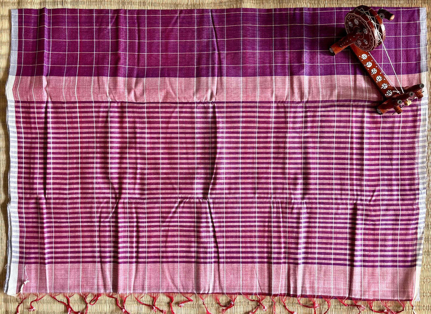 Purple Mangalagiri Handloom Cotton Saree with Checks
