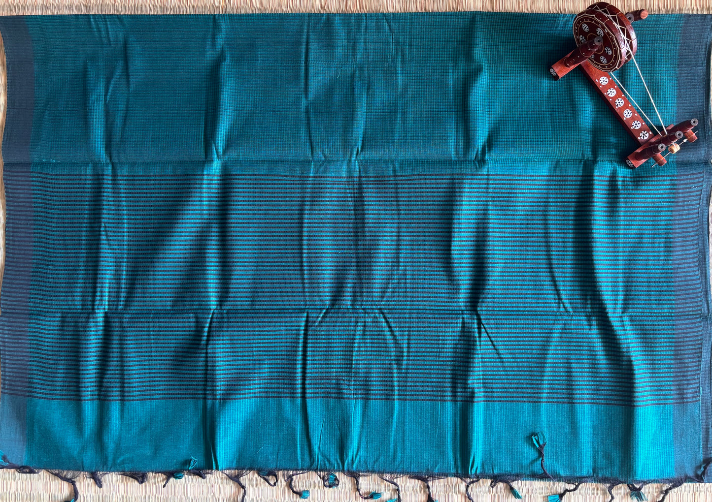 Dark Blue Plain Mangalagiri Cotton Saree with Kalamkari Blouse