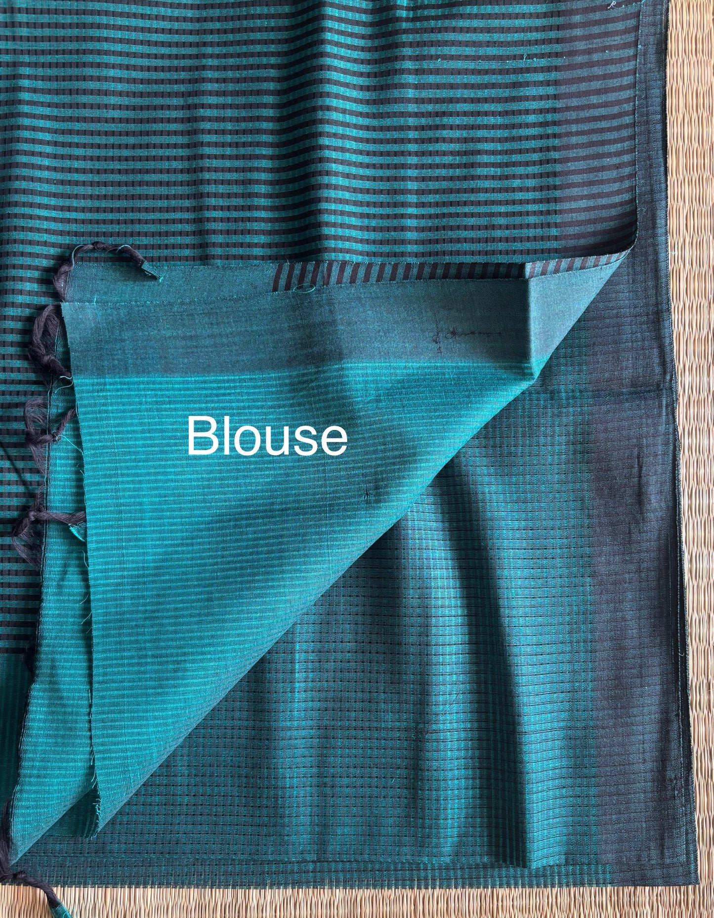Dark Blue Plain Mangalagiri Cotton Saree with Kalamkari Blouse