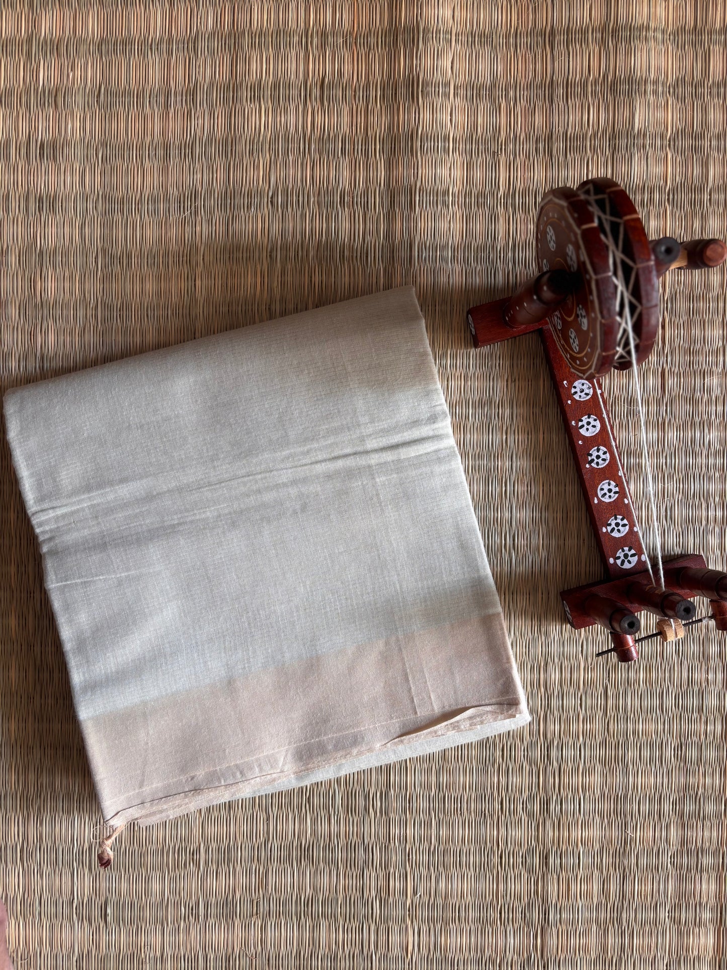 Beige Mangalagiri Cotton Saree with Kalamkari Blouse