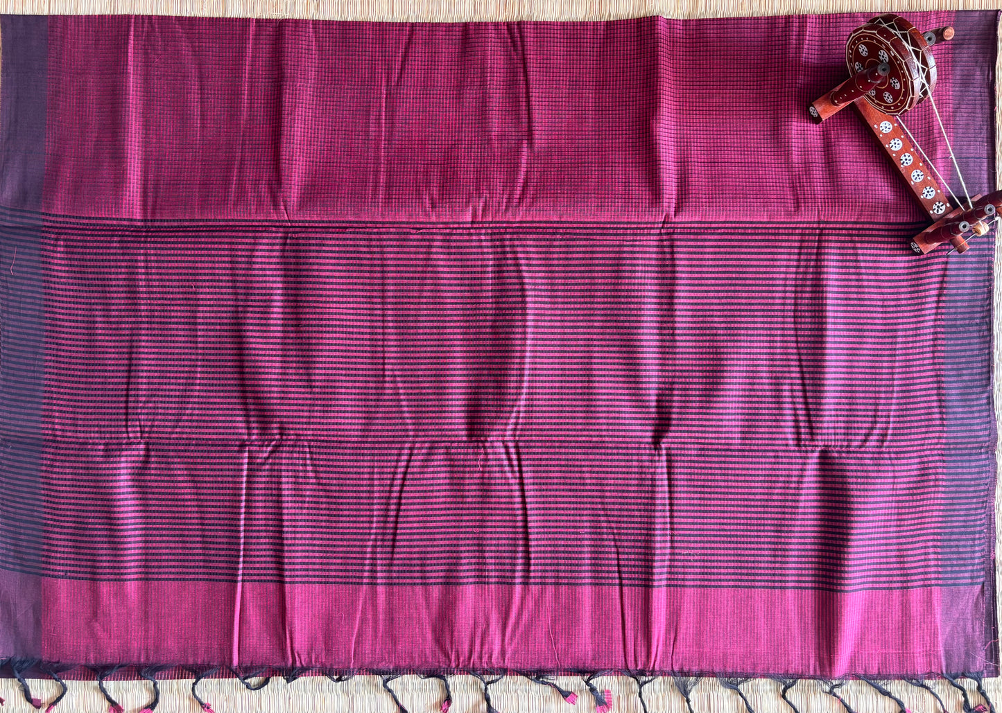 Dark Pink Plain Mangalagiri Cotton Saree with Kalamkari Blouse