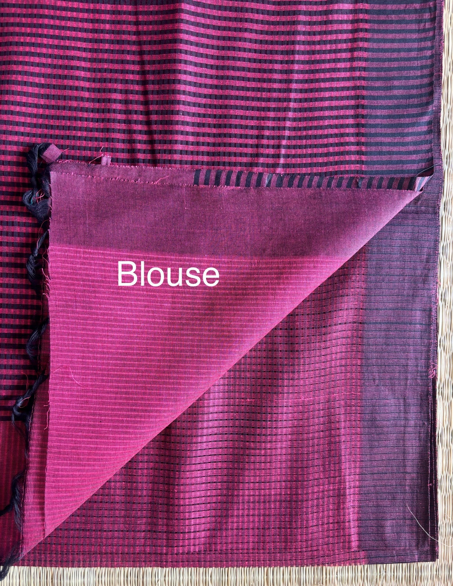 Dark Pink Plain Mangalagiri Cotton Saree with Kalamkari Blouse