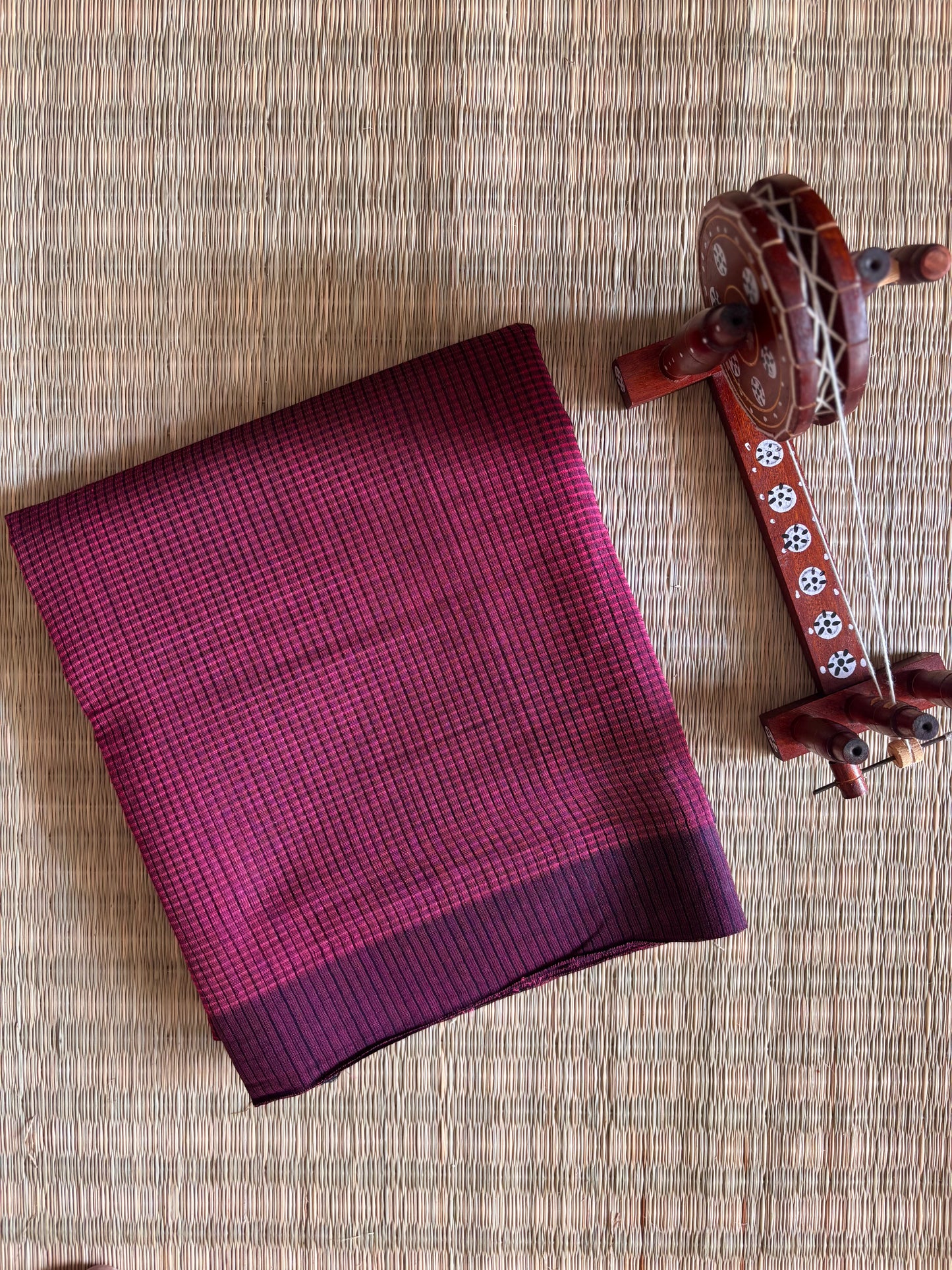 Dark Pink Plain Mangalagiri Cotton Saree with Kalamkari Blouse