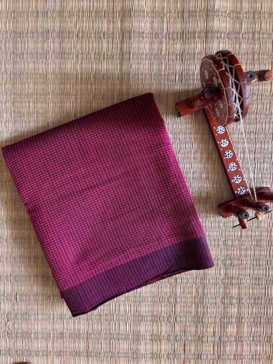 Dark Pink Plain Mangalagiri Cotton Saree with Kalamkari Blouse