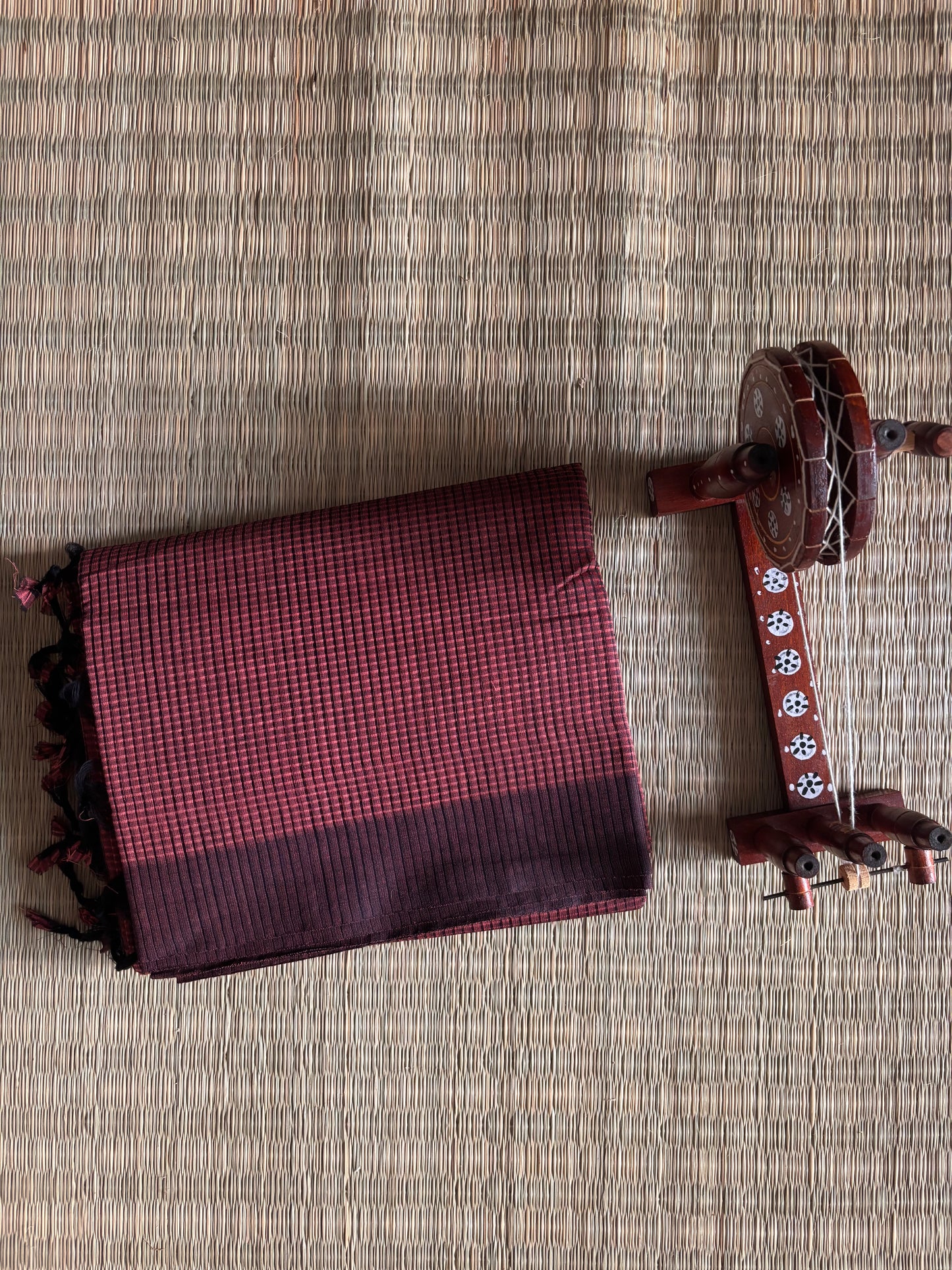 Dark Brown Mangalagiri Cotton Saree with Kalamkari Blouse