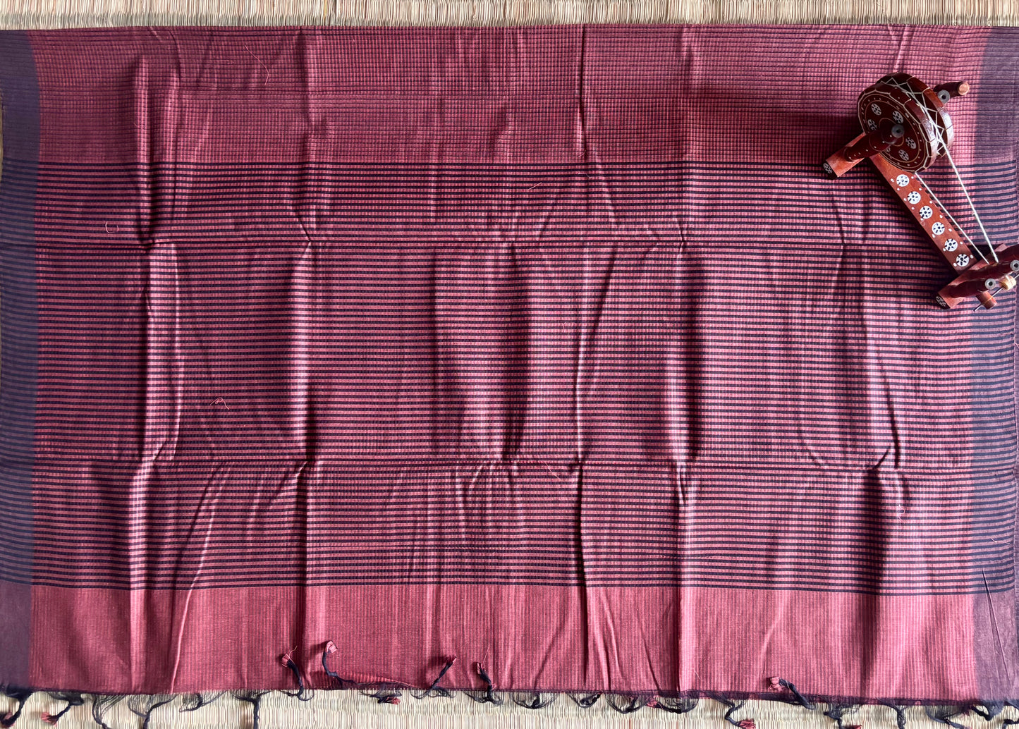 Dark Brown Mangalagiri Cotton Saree with Kalamkari Blouse