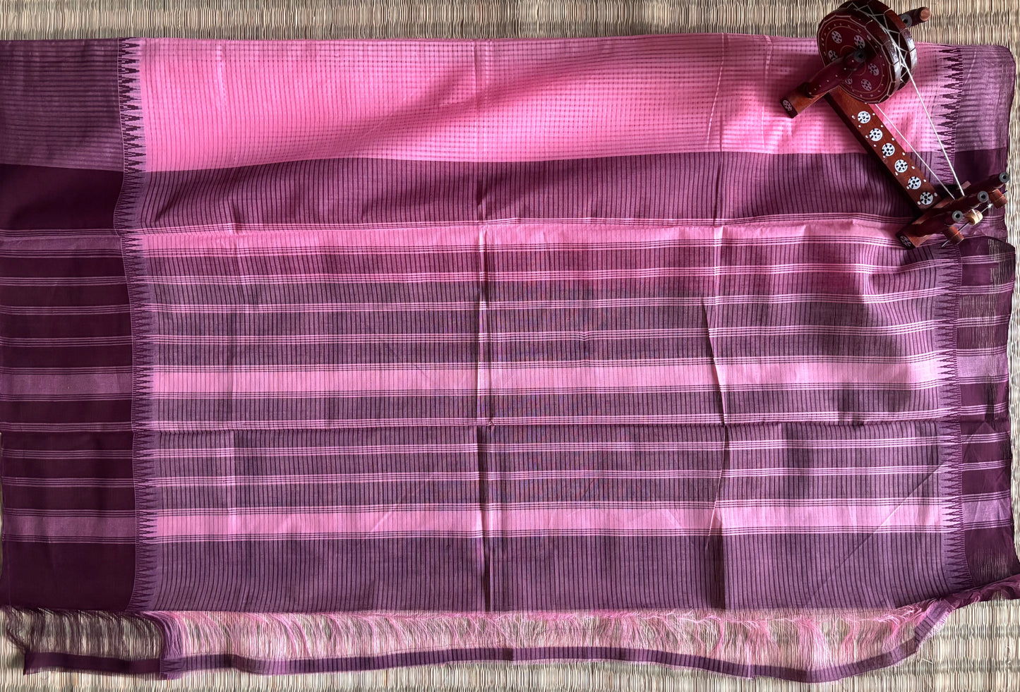 Pink & Maroon Mangalagiri Handloom Cotton Saree