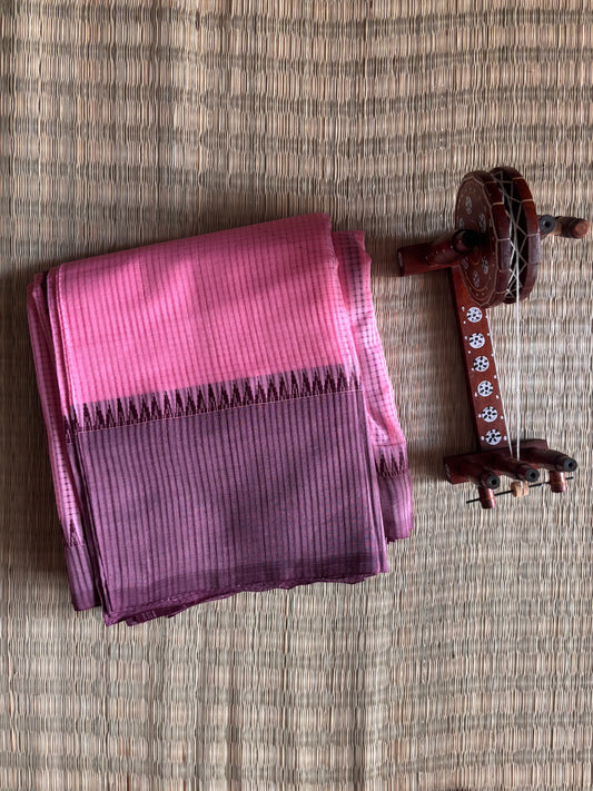 Pink & Maroon Mangalagiri Handloom Cotton Saree