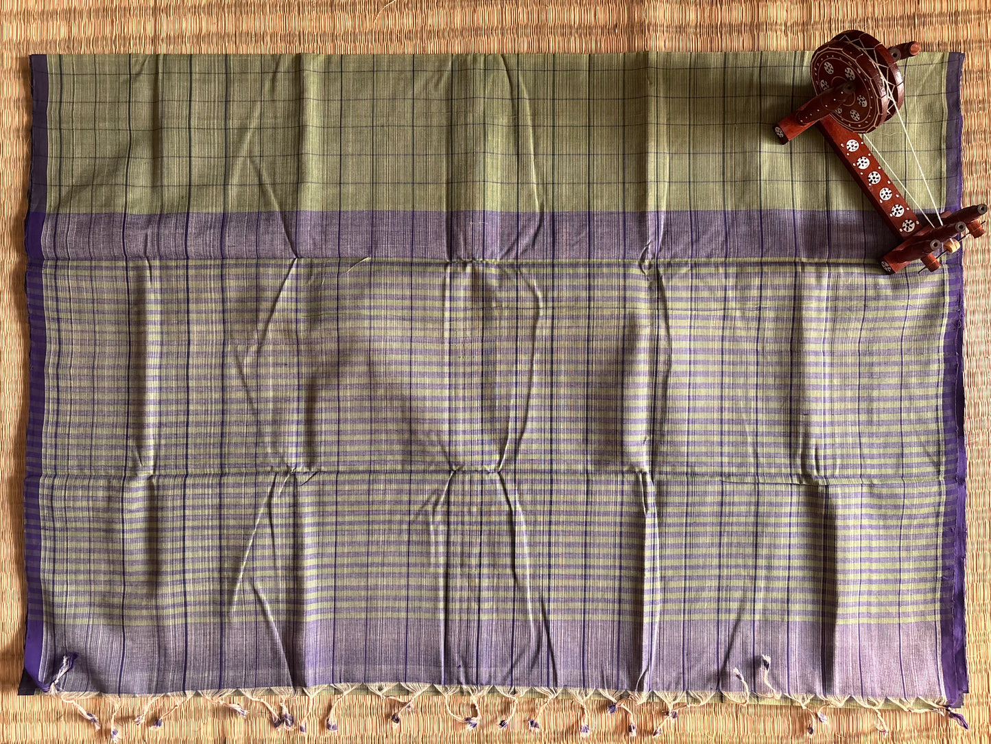 Soft Green Mangalagiri Handloom Cotton Saree with Checks