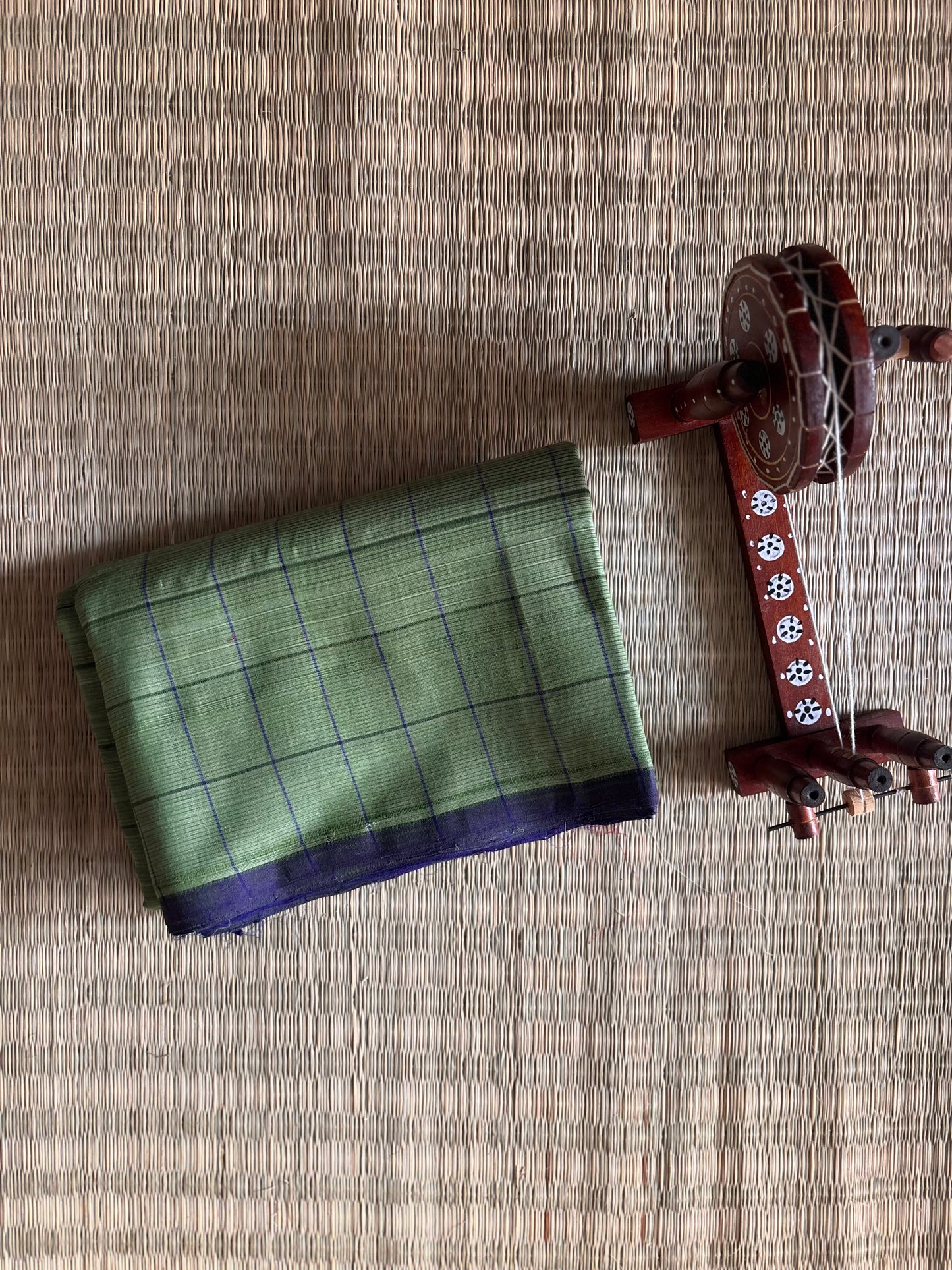 Soft Green Mangalagiri Handloom Cotton Saree with Checks
