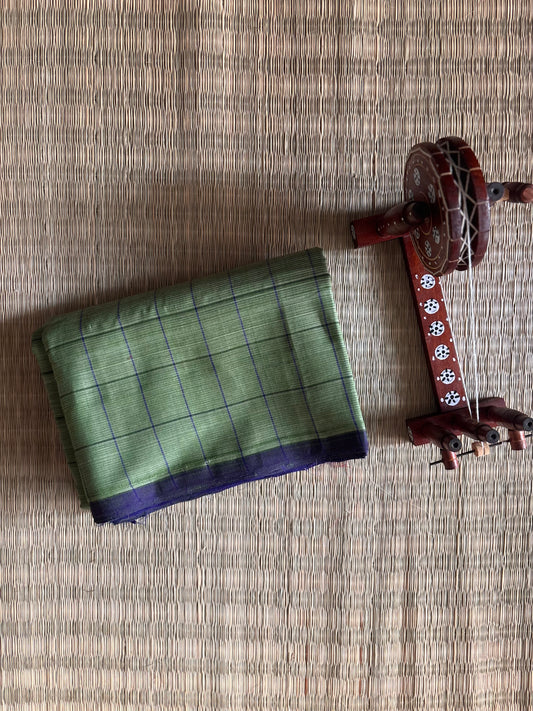 Soft Green Mangalagiri Handloom Cotton Saree with Checks