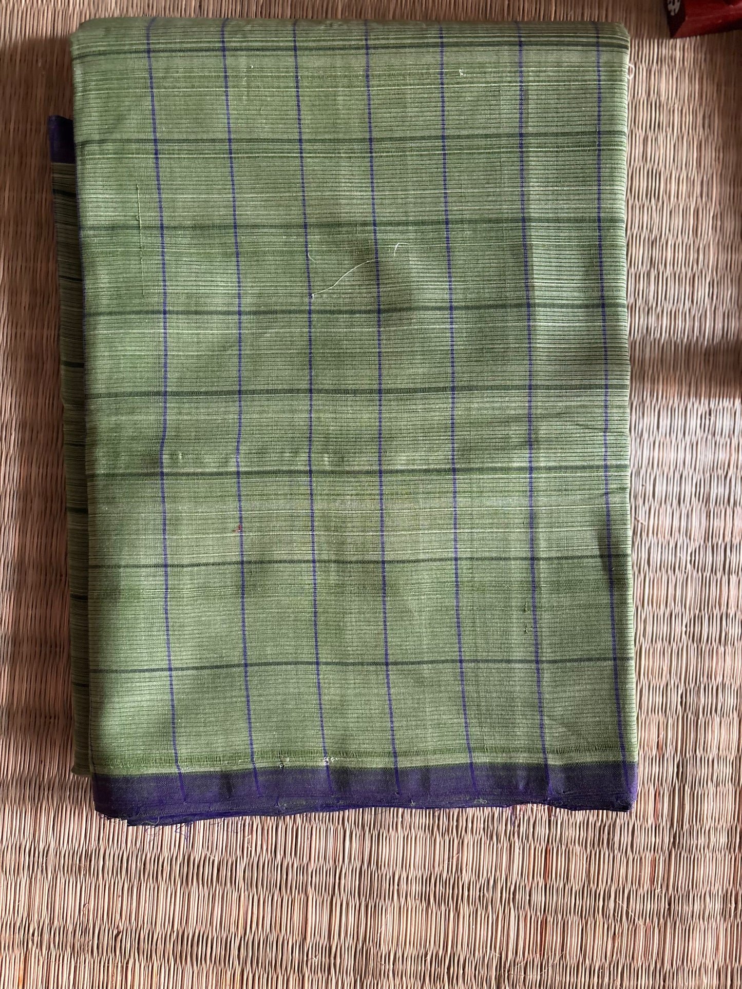 Soft Green Mangalagiri Handloom Cotton Saree with Checks