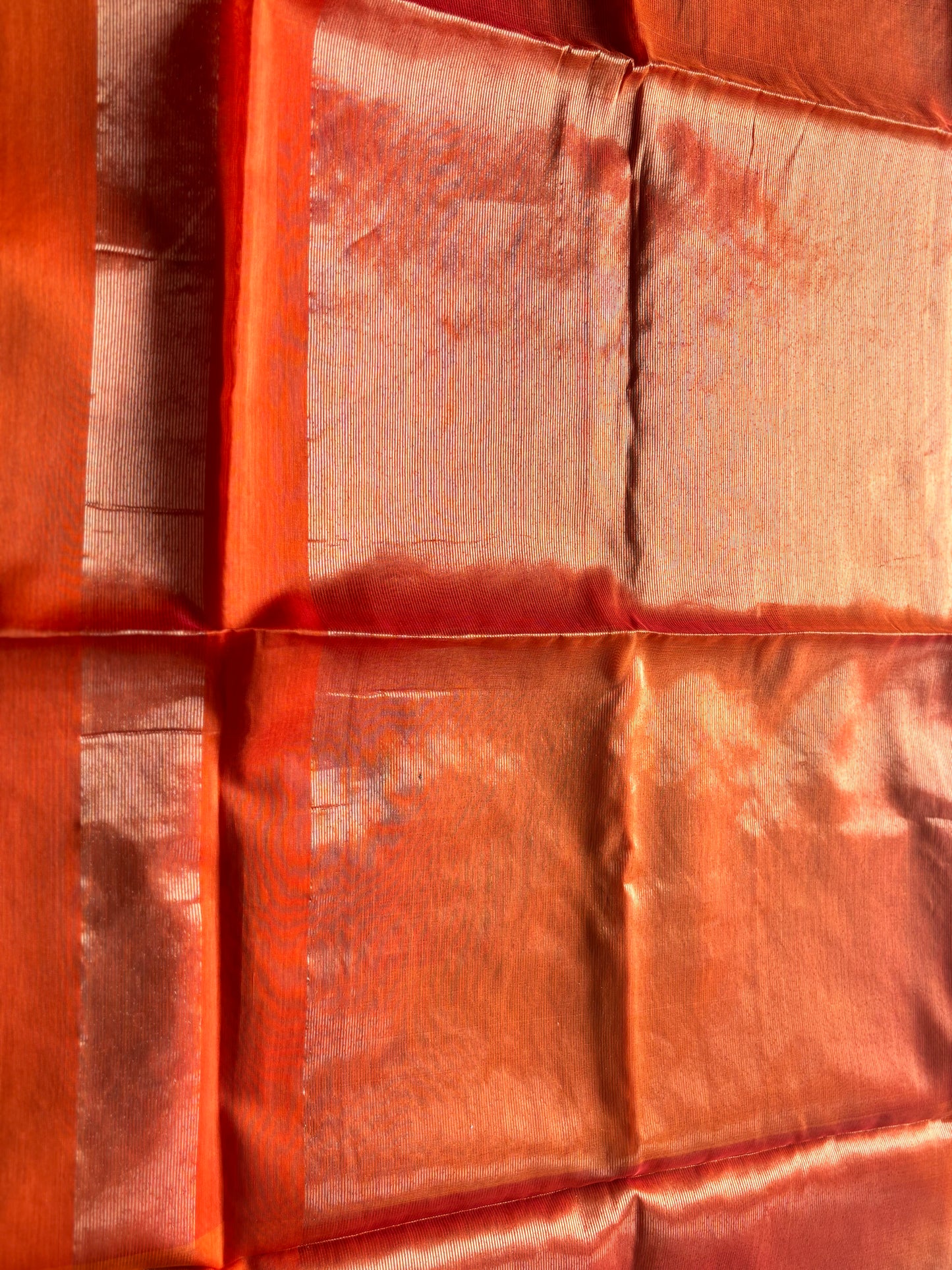 Dual Tone Orange Maheshwari Saree with Gold Zari