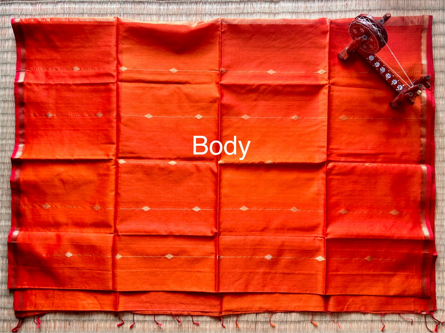 Dual Tone Orange Maheshwari Saree with Gold Zari