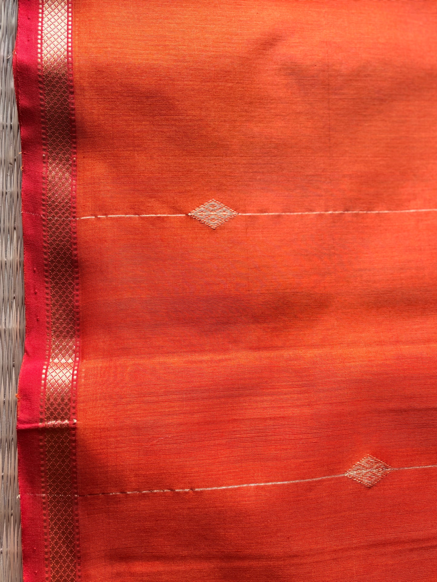 Dual Tone Orange Maheshwari Saree with Gold Zari
