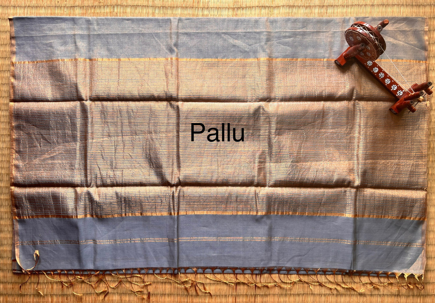 Powder Blue Plain Tissue Maheshwari Saree