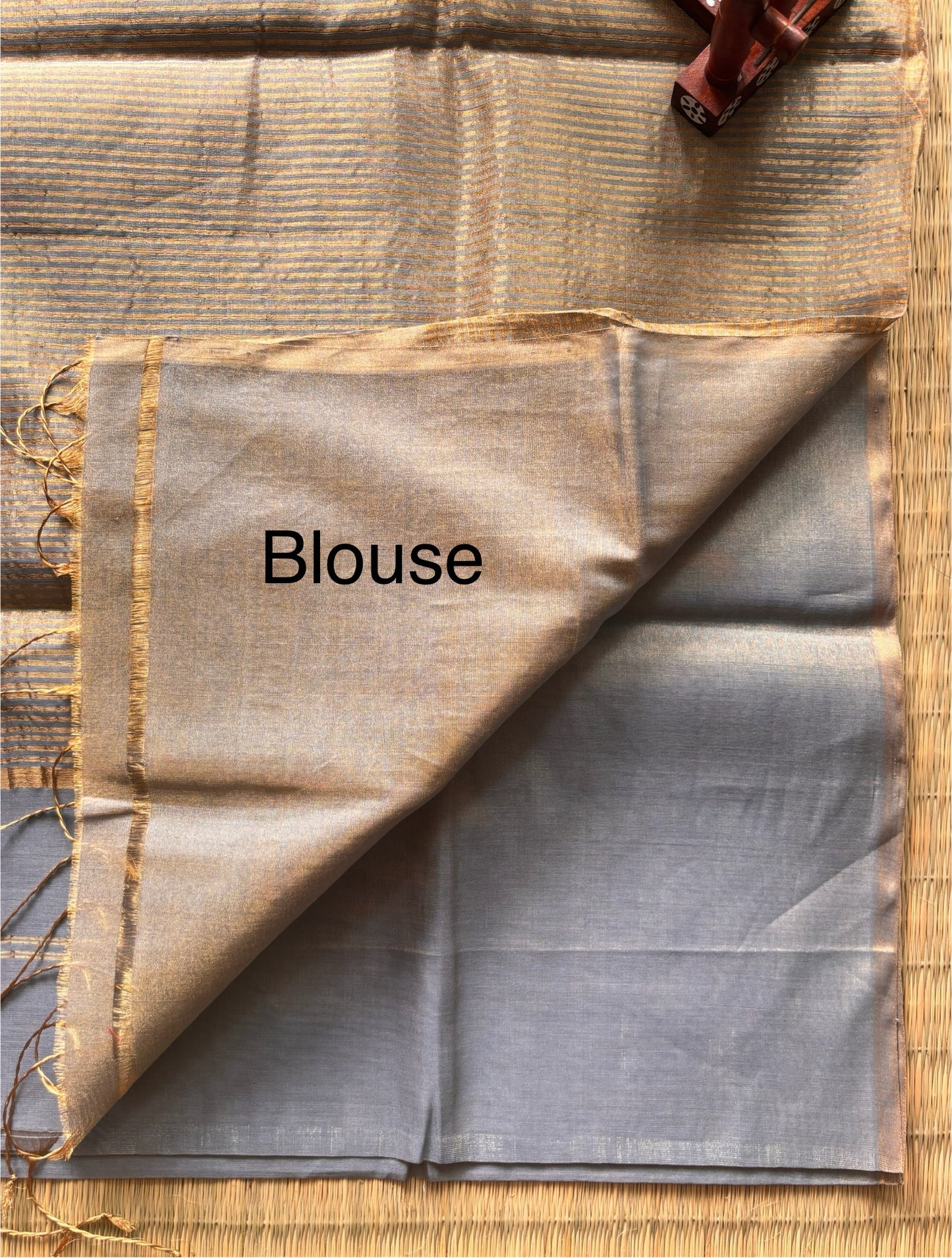 Powder Blue Plain Tissue Maheshwari Saree
