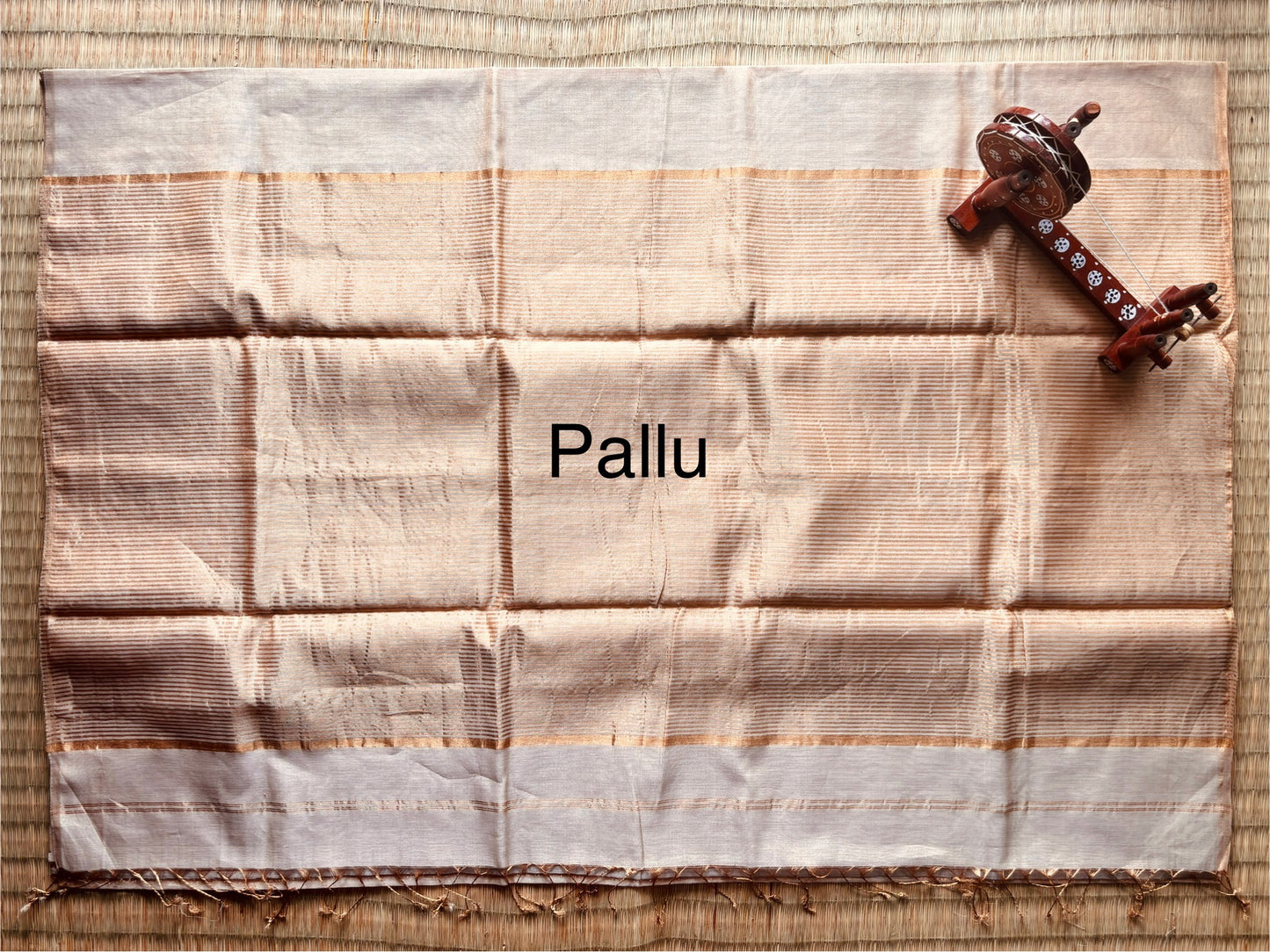 Beige Gold Plain Tissue Maheshwari Saree