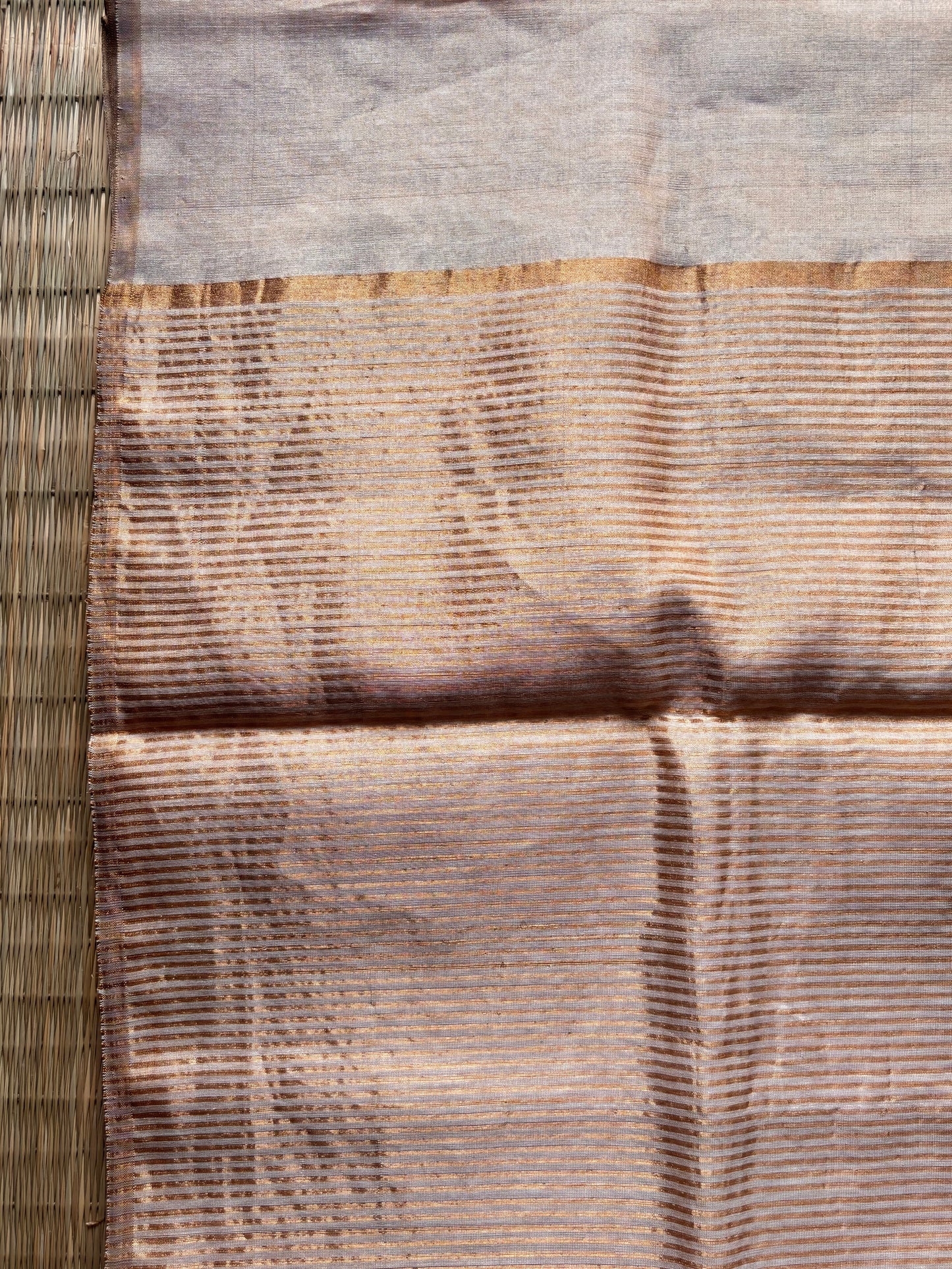 Beige Gold Plain Tissue Maheshwari Saree