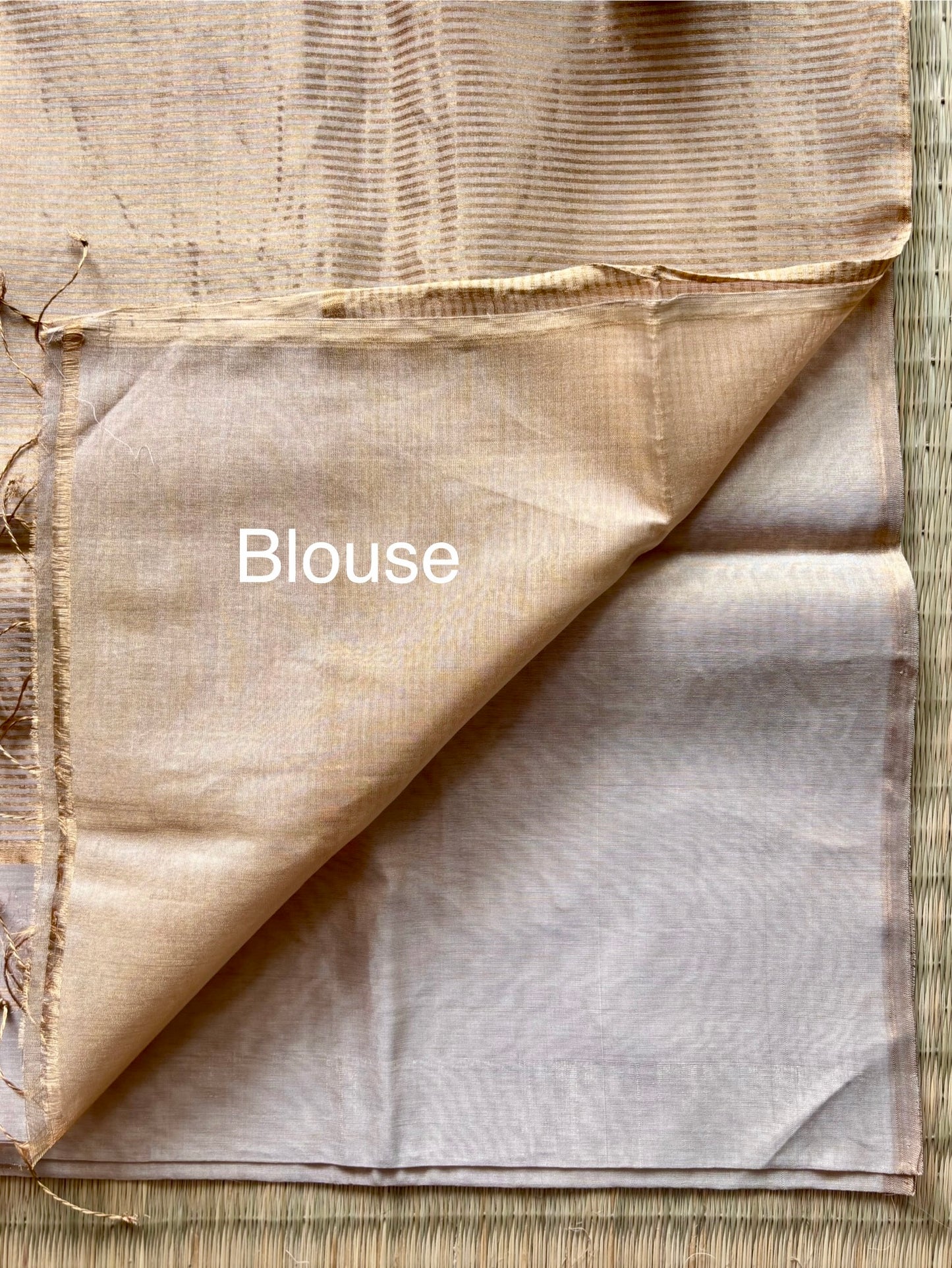 Beige Gold Plain Tissue Maheshwari Saree