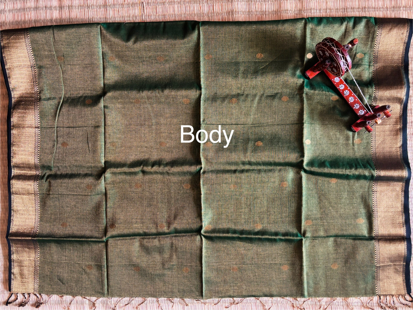 Bottle Green Pure Tissue Maheshwari Saree with Butas