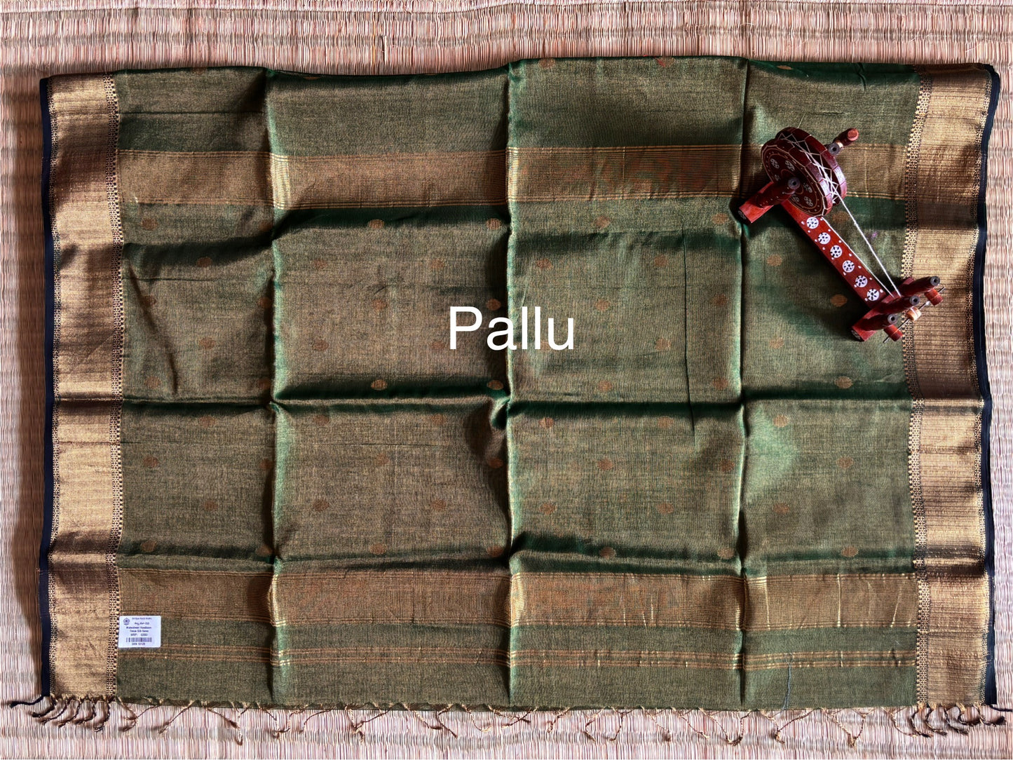 Bottle Green Pure Tissue Maheshwari Saree with Butas