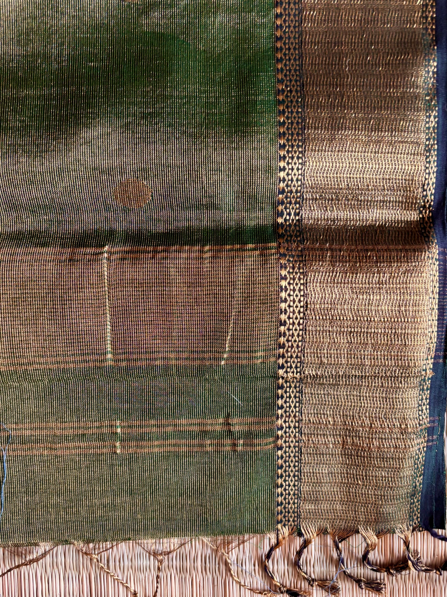 Bottle Green Pure Tissue Maheshwari Saree with Butas