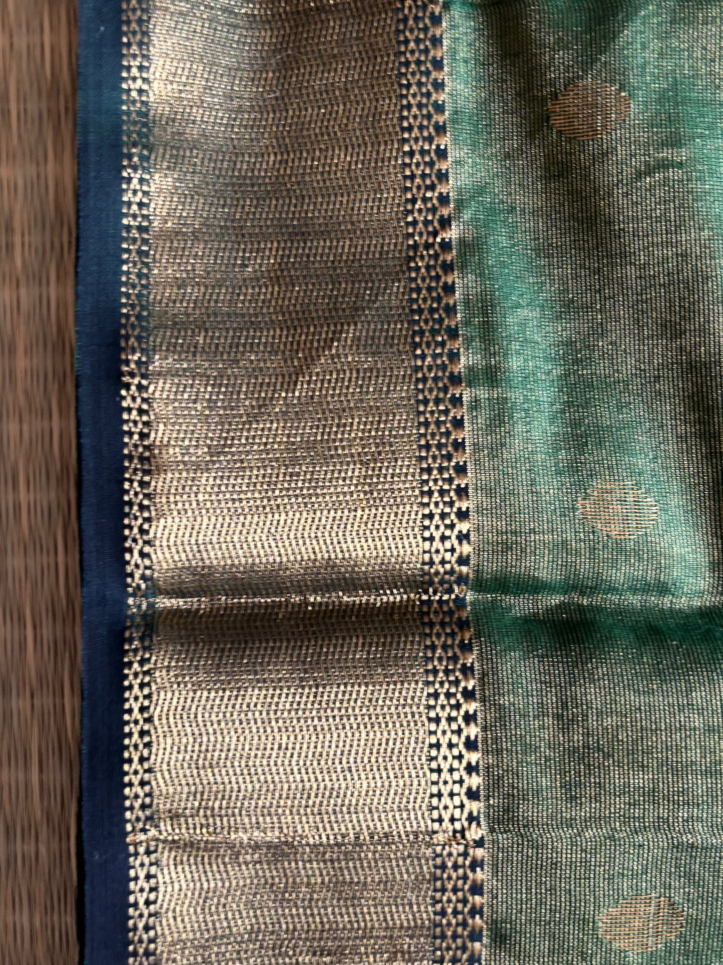 Bottle Green Pure Tissue Maheshwari Saree with Butas