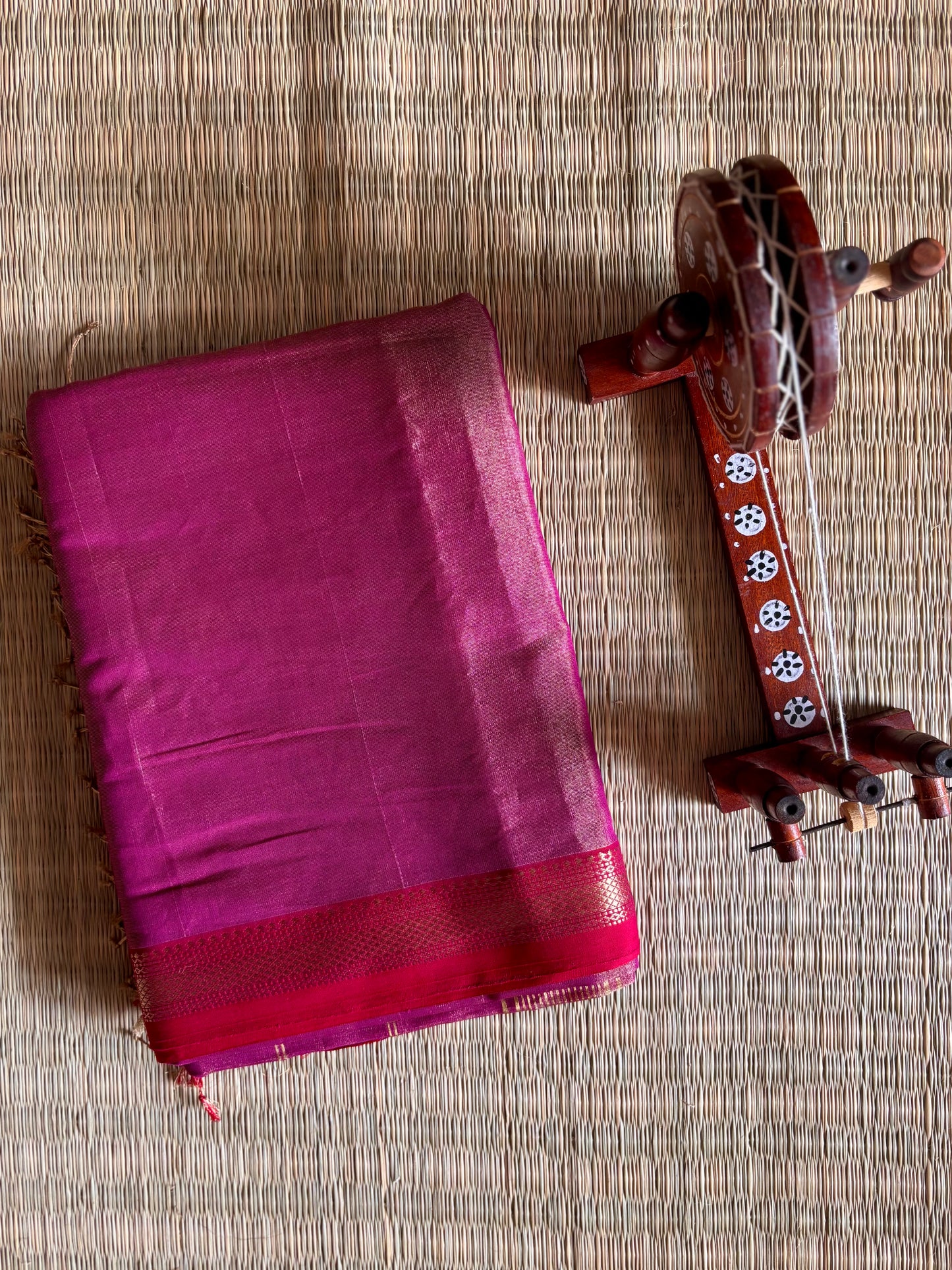 Rani Pink Pure Tissue Maheshwari Saree