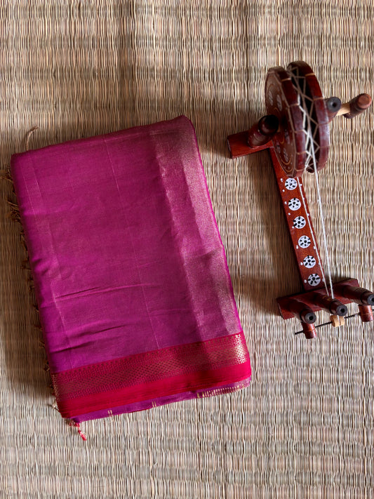 Rani Pink Pure Tissue Maheshwari Saree