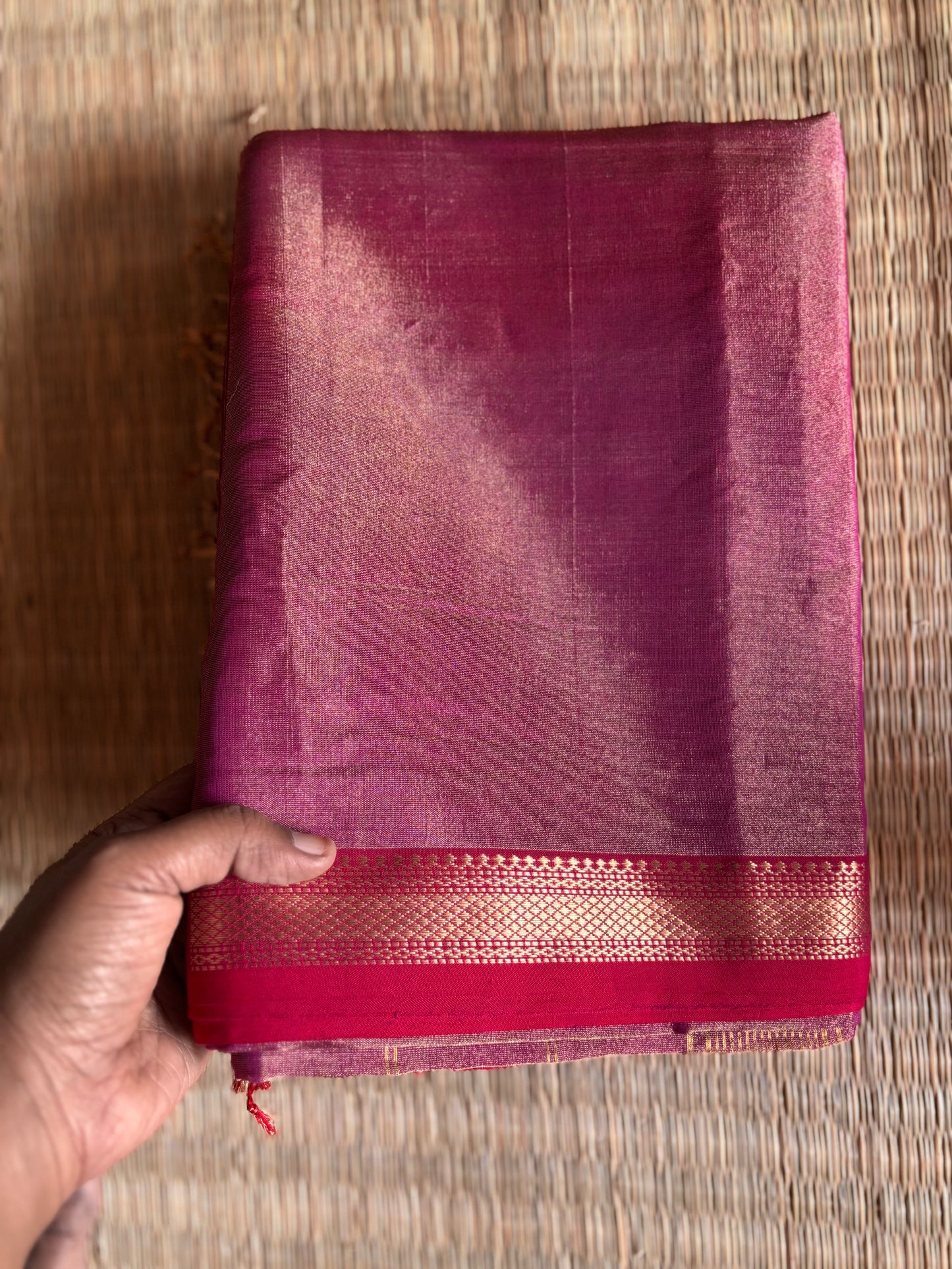 Rani Pink Pure Tissue Maheshwari Saree