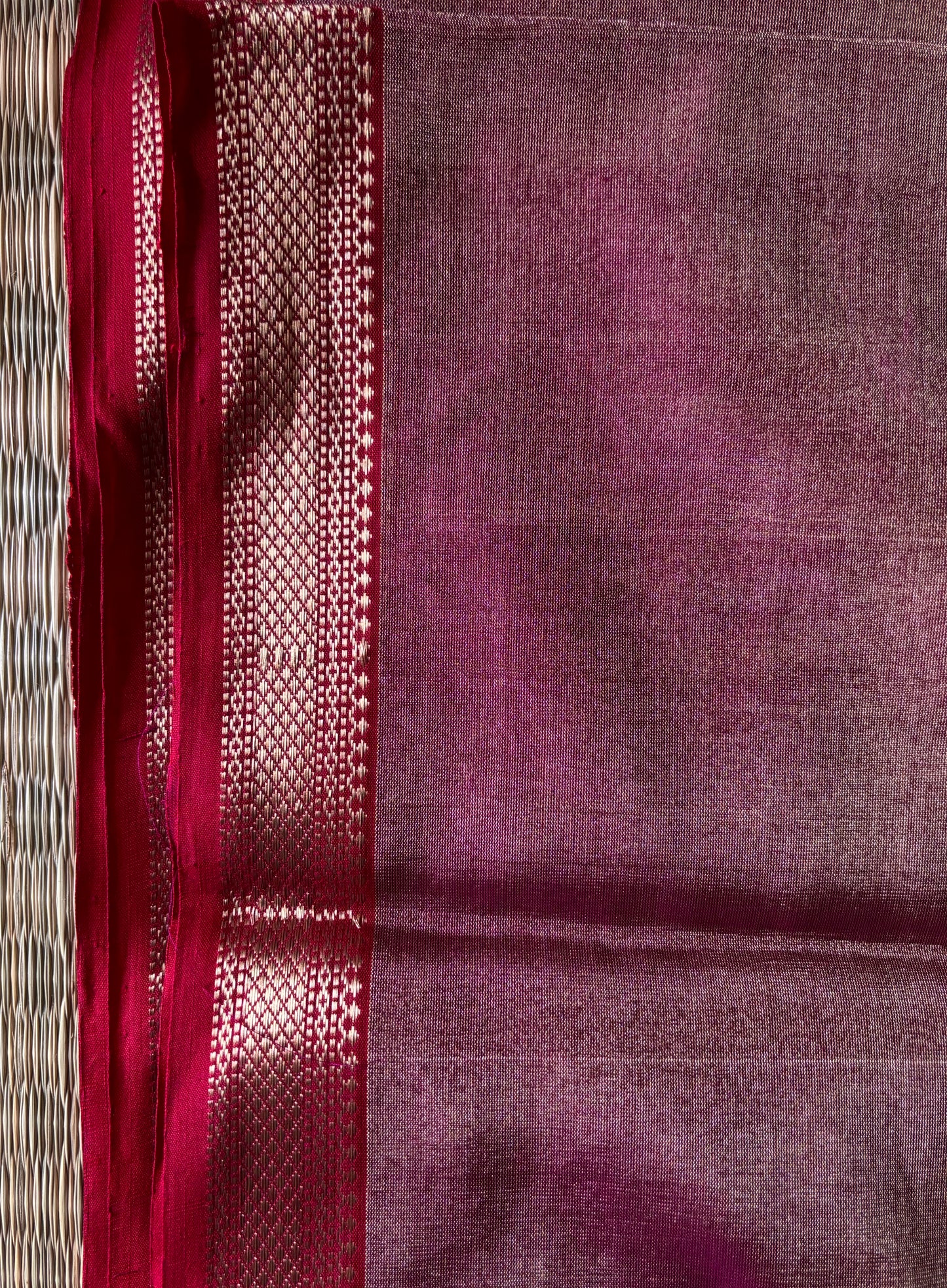 Rani Pink Pure Tissue Maheshwari Saree