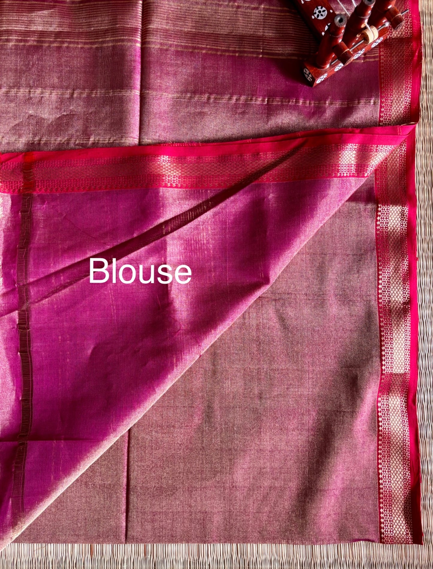 Rani Pink Pure Tissue Maheshwari Saree