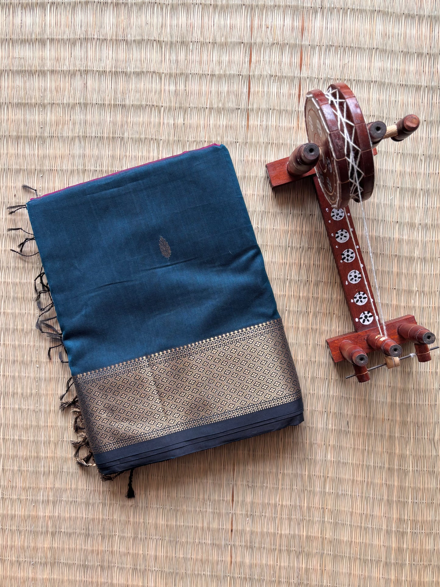 Blue & Pink Maheshwari Handloom Saree