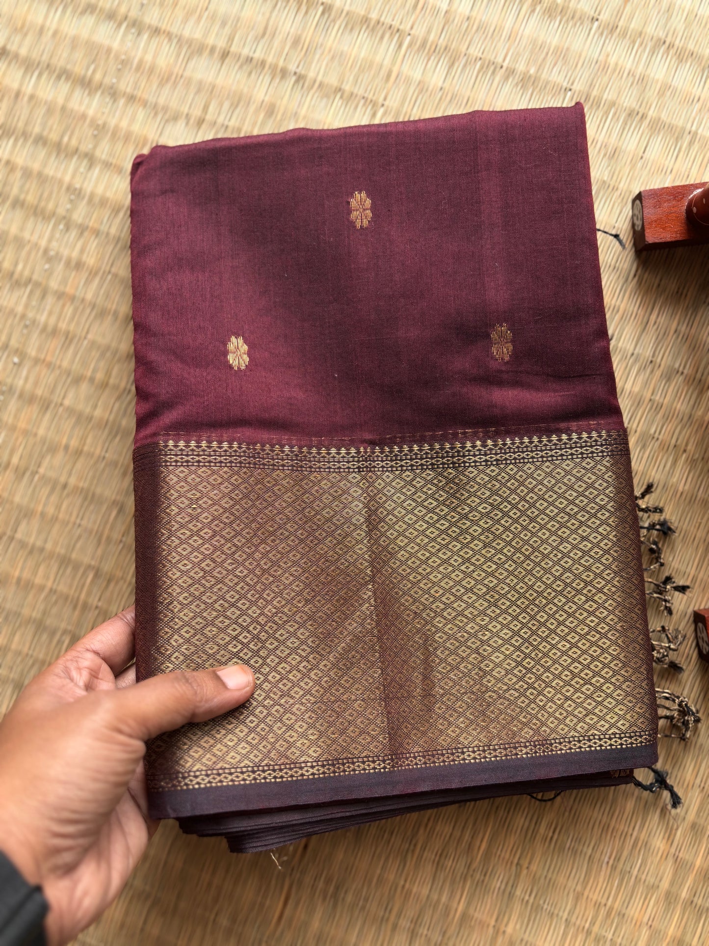 Maroon Maheshwari Saree with Heavy Zari Border