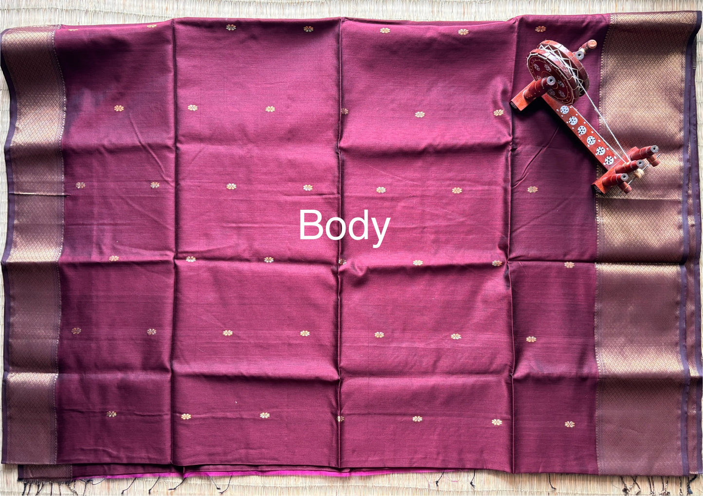 Maroon Maheshwari Saree with Heavy Zari Border