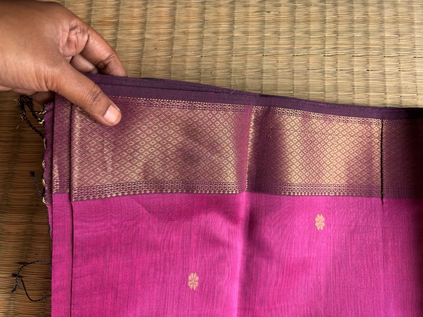 Fuchsia Pink Maheshwari Saree with Heavy Zari Border
