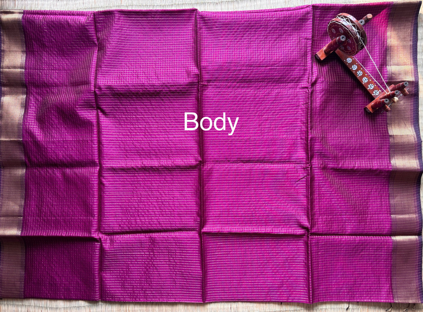 Rani Pink Maheshwari Tissue Saree With Checks