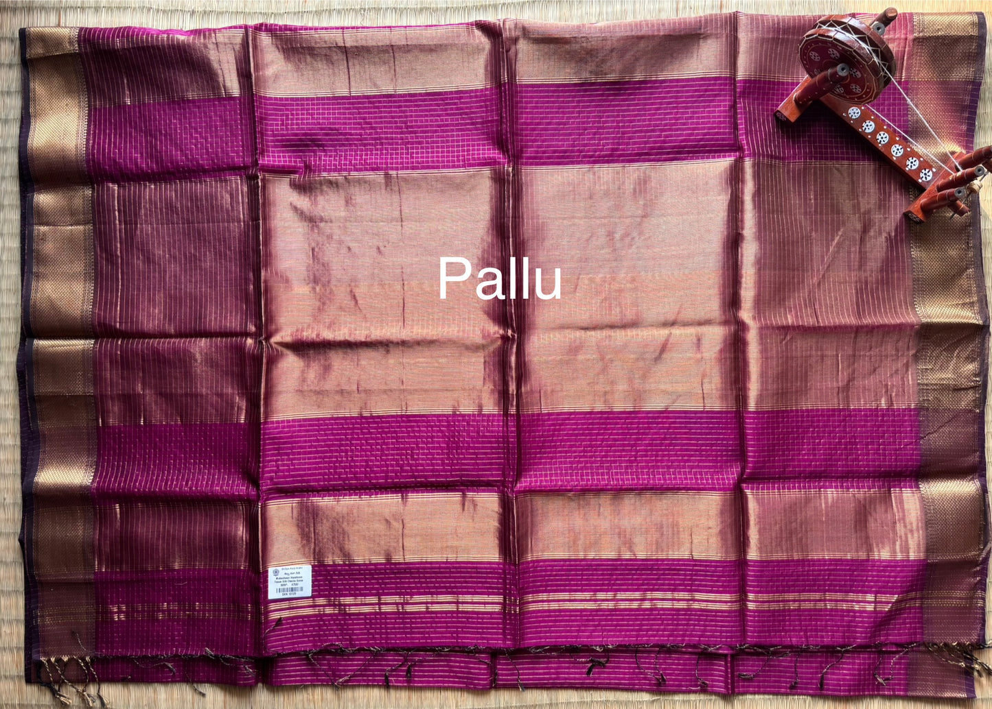 Rani Pink Maheshwari Tissue Saree With Checks