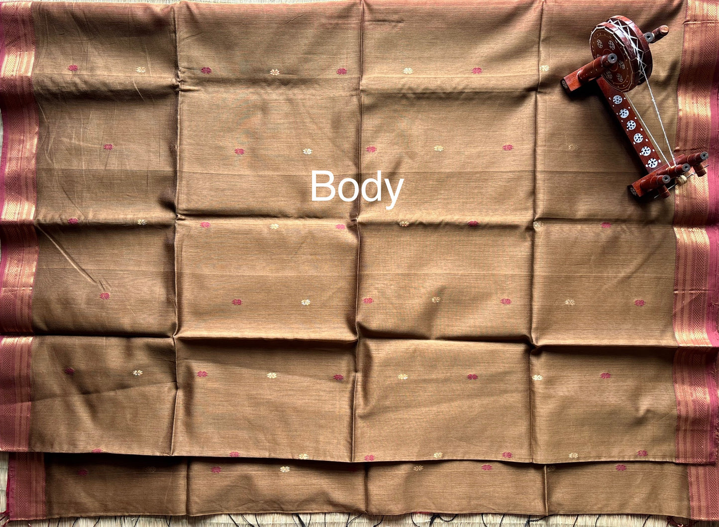 Brown & Red Maheshwari Handloom Saree