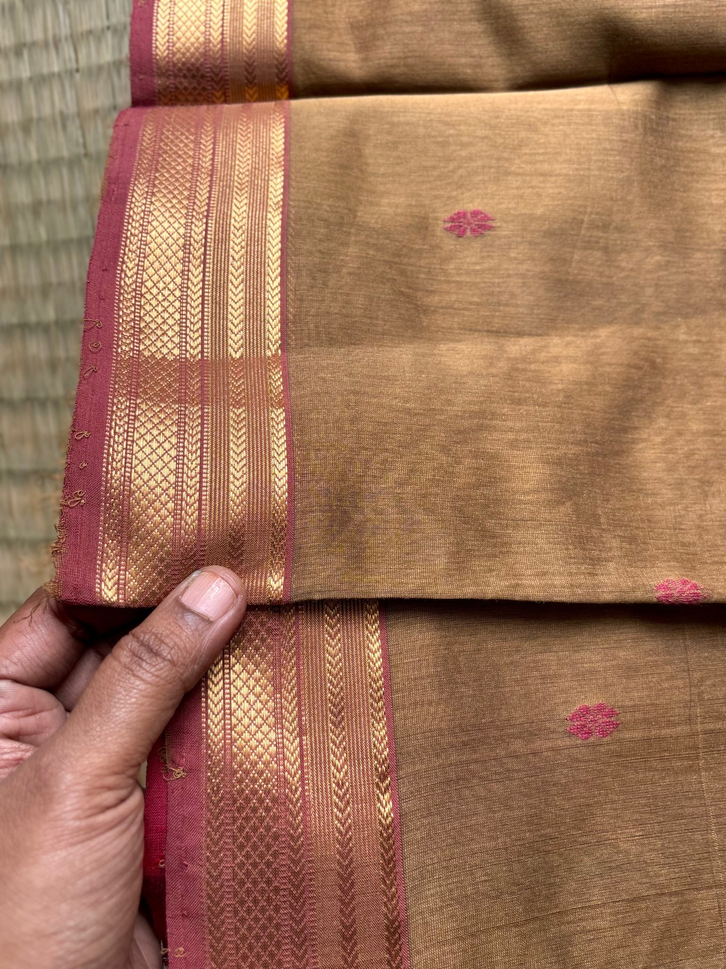 Brown & Red Maheshwari Handloom Saree