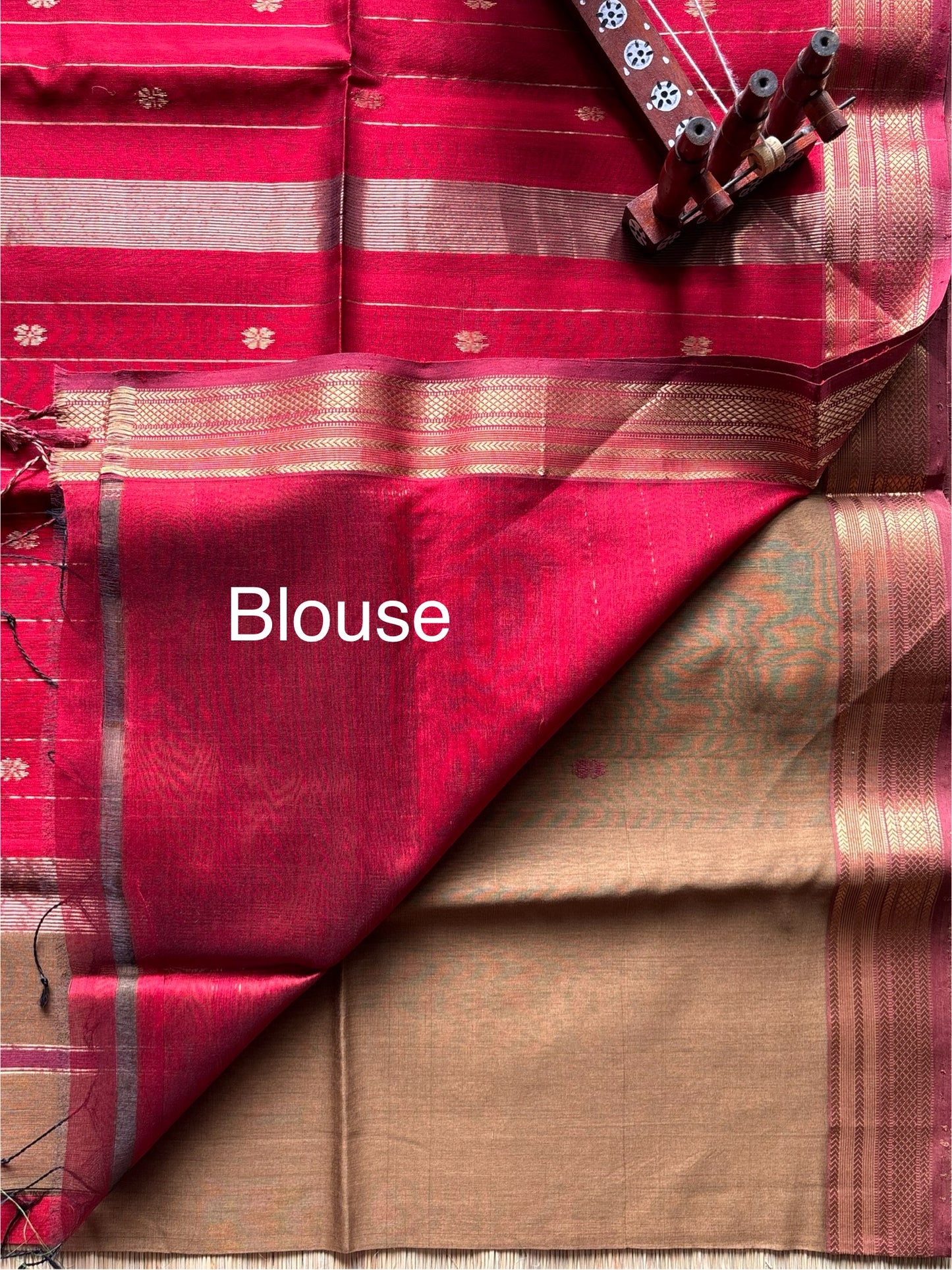 Brown & Red Maheshwari Handloom Saree