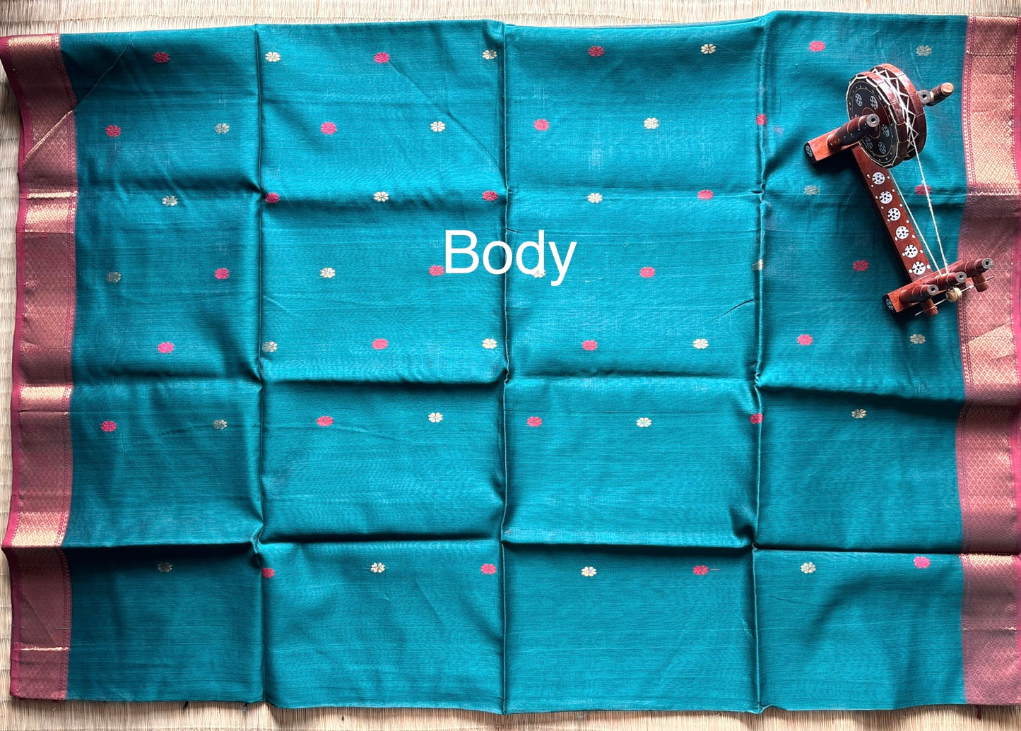Cobalt Blue Maheshwari Handloom Saree with Red Border