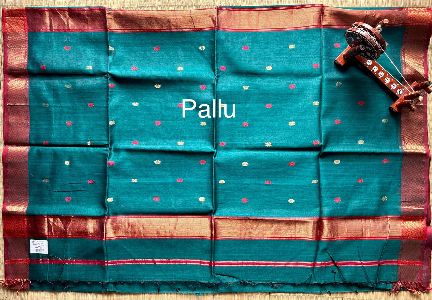 Cobalt Blue Maheshwari Handloom Saree with Red Border