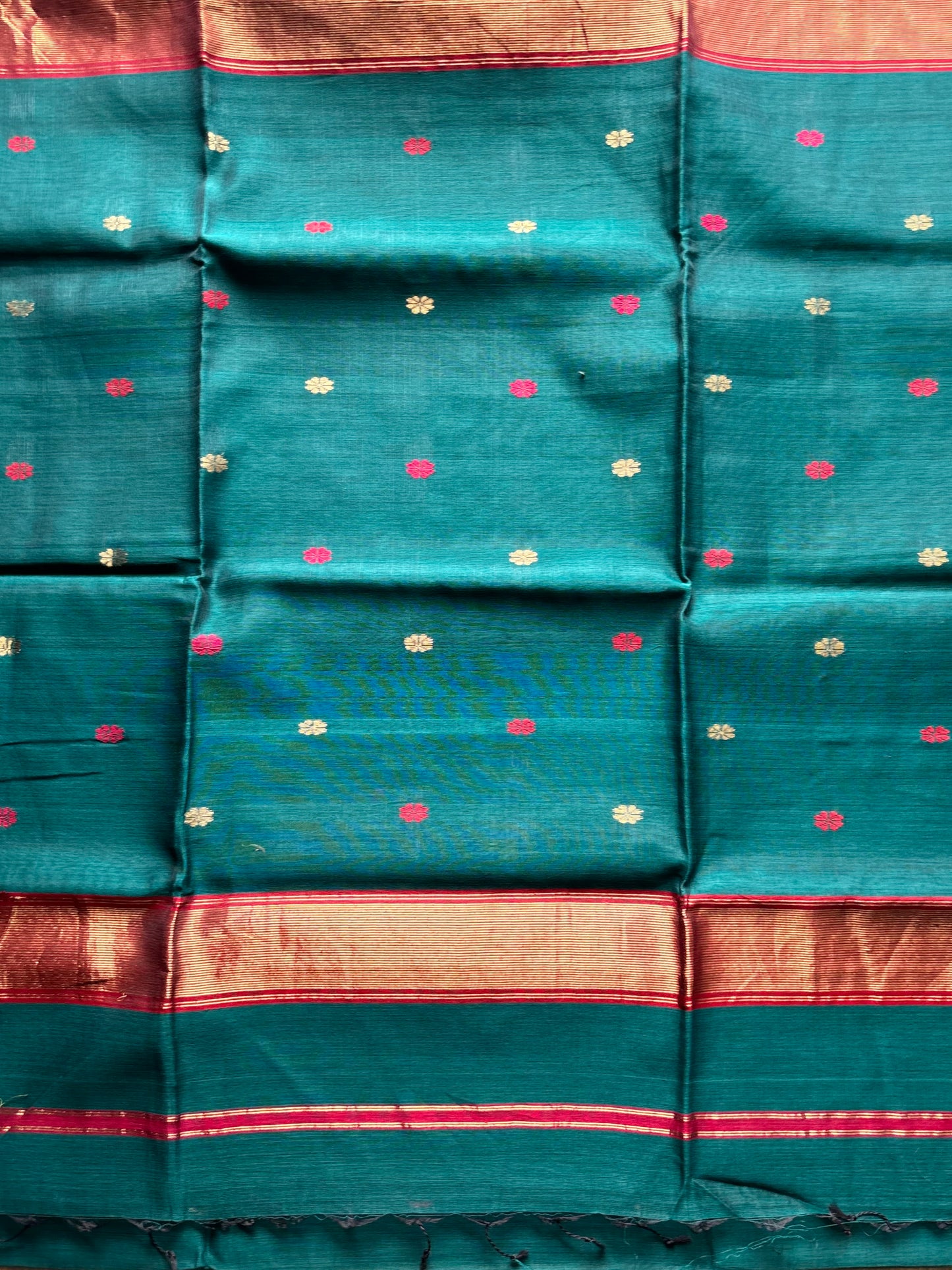 Cobalt Blue Maheshwari Handloom Saree with Red Border