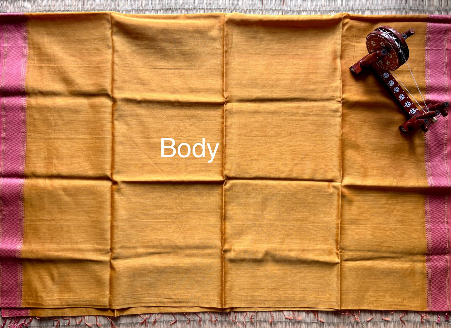 Yellow Maheshwari Handloom Saree with Pink Narmada Border