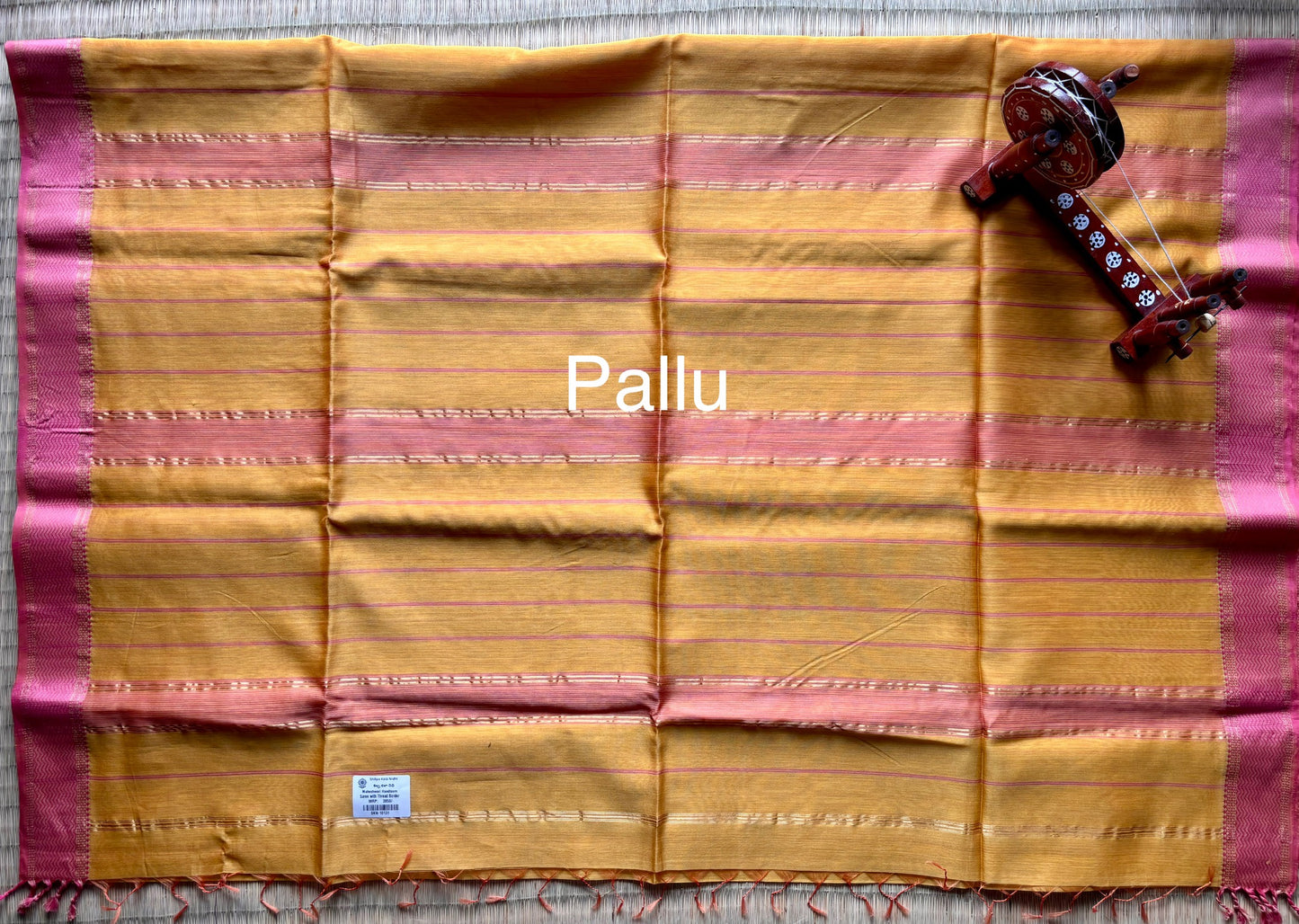 Yellow Maheshwari Handloom Saree with Pink Narmada Border