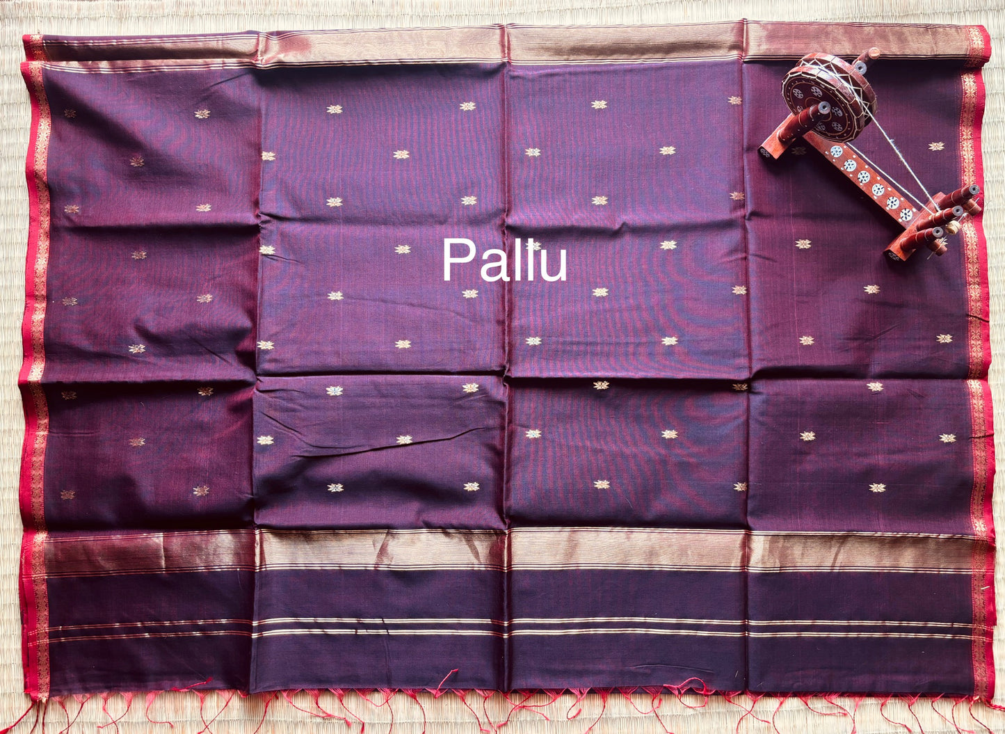 Deep Brown Handloom Maheshwari Saree with Small Gold Border